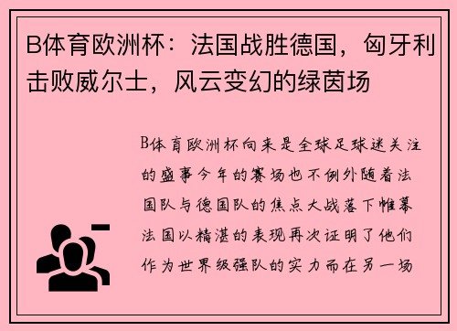 B体育欧洲杯：法国战胜德国，匈牙利击败威尔士，风云变幻的绿茵场